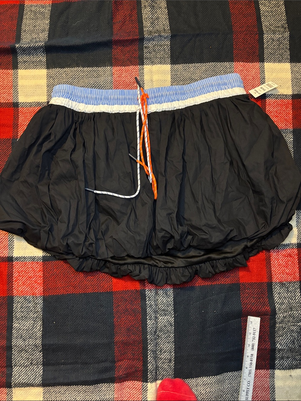 Black Mini Skirt with Blue-Trim Waistband